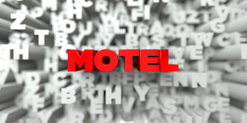 MOTEL -  Red text on typography background - 3D rendered royalty free stock image. This image can be used for an online website banner ad or a print postcard.