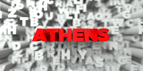ATHENS -  Red text on typography background - 3D rendered royalty free stock image. This image can be used for an online website banner ad or a print postcard.