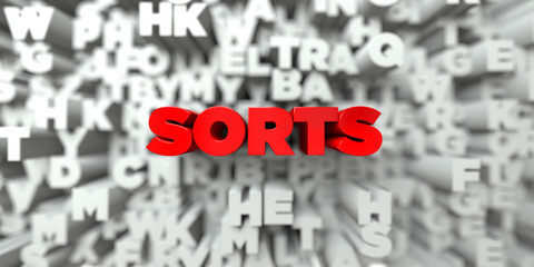 SORTS -  Red text on typography background - 3D rendered royalty free stock image. This image can be used for an online website banner ad or a print postcard.