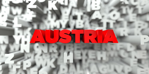 AUSTRIA -  Red text on typography background - 3D rendered royalty free stock image. This image can be used for an online website banner ad or a print postcard.