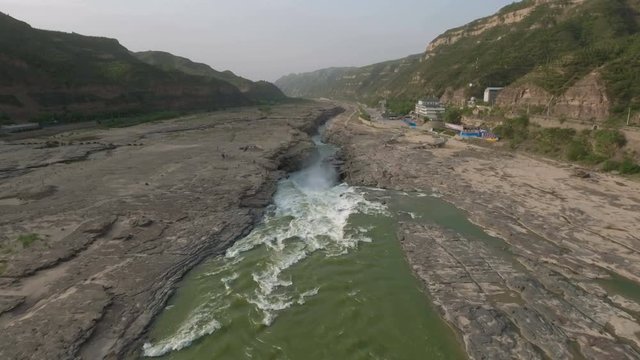 Aerial view of the impressive Hukou waterfalls