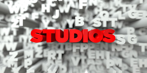 STUDIOS -  Red text on typography background - 3D rendered royalty free stock image. This image can be used for an online website banner ad or a print postcard.