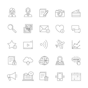Blog simple outline design icon set (gray).