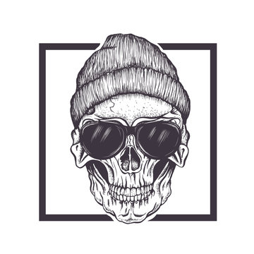 Hipster skull sunglasses and hat