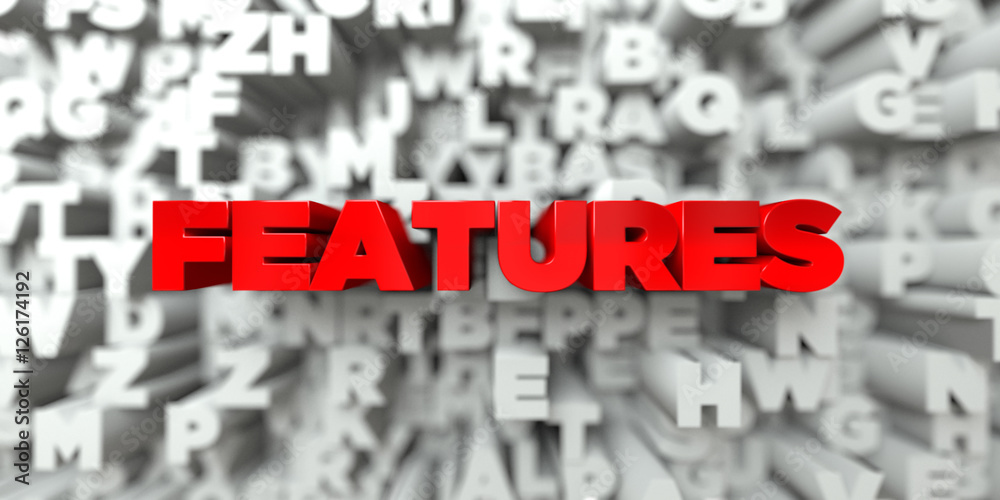 Fototapete features - red text on typography background - 3d rendered royalty free stock image. this image can 