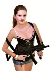 Fototapeta na wymiar woman with gun