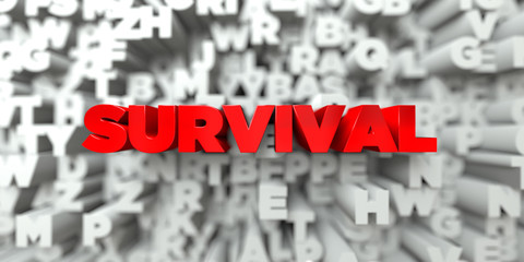 SURVIVAL -  Red text on typography background - 3D rendered royalty free stock image. This image can be used for an online website banner ad or a print postcard.