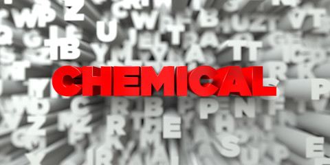 CHEMICAL -  Red text on typography background - 3D rendered royalty free stock image. This image can be used for an online website banner ad or a print postcard.