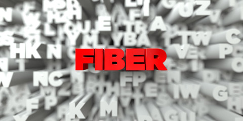 FIBER -  Red text on typography background - 3D rendered royalty free stock image. This image can be used for an online website banner ad or a print postcard.