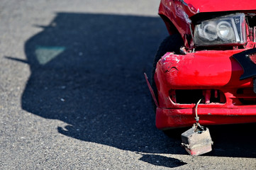 Fototapeta na wymiar Car crash detail with damaged automobile