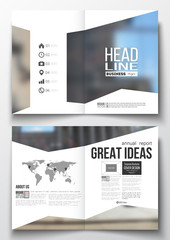Fototapeta na wymiar Set of business templates for brochure, magazine, flyer, booklet or annual report. Blurred image, urban landscape, modern stylish triangular vector texture