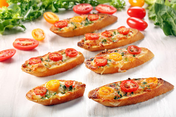Fresh healthy vegetarian sandwiches with cheese and tomato