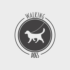 Walking dog badge, label, logo or symbol design concept with golden retriever dog silhouette
