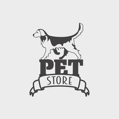 Pet shop or store logo, label or badge concept with silhouette of dog golden retriever