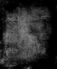Fototapeta Scary abstract vintage grunge background with faded central area for your text or picture, scratched halloween black background obraz
