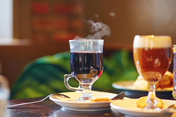 Delicious hot wine in cafe
