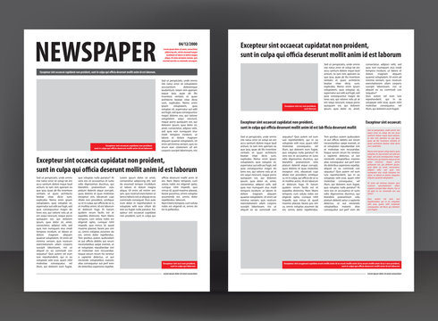 Vector empty newspaper print template design with red and black elements