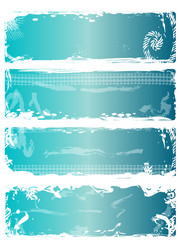 A set of 4 grunge banners with white borders and gradient color
