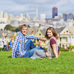 Romantic couple having a date in San Francisco, California, USA