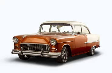Foto op Plexiglas Vintage 1955 Chevrolet Bel Air - Witte achtergrond © Yasko Creative