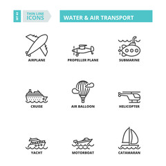 Thin line icons. Water and air transport