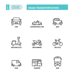 Thin line icons. Road transportation