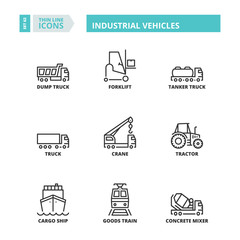 Fototapeta premium Thin line icons. Industrial vehicles