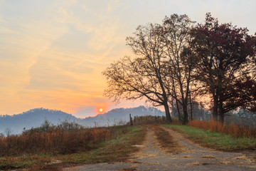 Sunrise in rural area close to Robbinsville, NC.