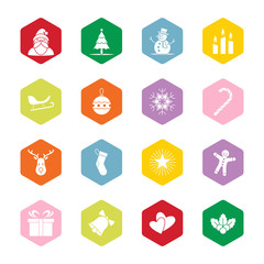 Christmas and new year icon set vector illustration - colorful hexagon