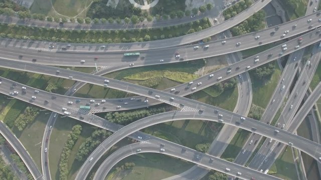 Static aerial drone footage of a large intersection in Zhengzhou, China