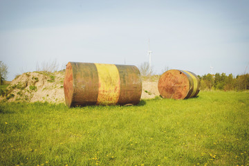 Obraz premium steel tank or oil fuel toxic chemical barrels