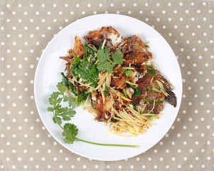 Thai food, Fried ginger with Tilapia fish  (Call Pla Nil Pad Khi