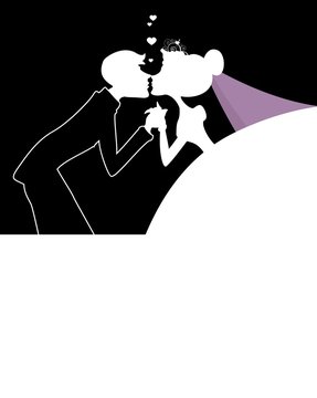 wedding background with bride and bridegroom silhouette