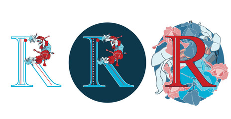 capital letter R flower illustrated