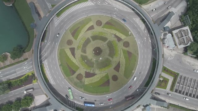 Aerial static drone shot of a roundabout in Macau