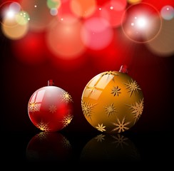 christmast card with colorful balls on red and black background
