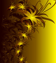 Abstract golden monochrome background with flowers. EPS10 vector illustration