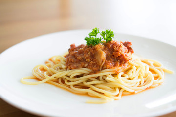 spaghetti with sauce in the dish italian dinner macaroni food cu