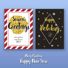 Party poster template with glitter decoration for Christmas and happy new year 2017..Vertical Christmas greeting card template for print. Vector illustration