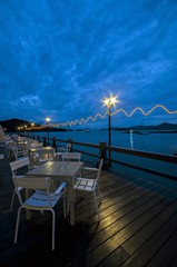 Blue hour scene view from old restaurant