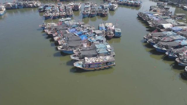 Old wooden fishing fleet in China aerial shot
