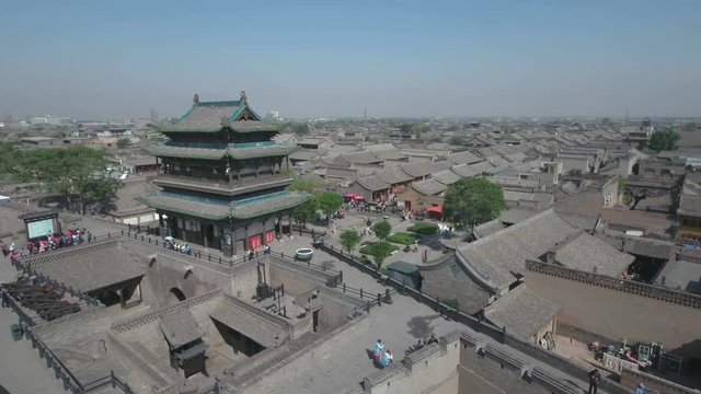 Aerial view of walled Pingyao city in China
