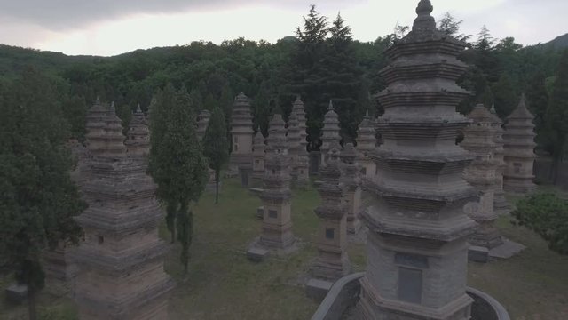 Aerial view pagoda forest, cemetery at Shaolin temple China
