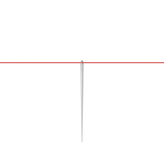 Needle in silver design hanging on red thread