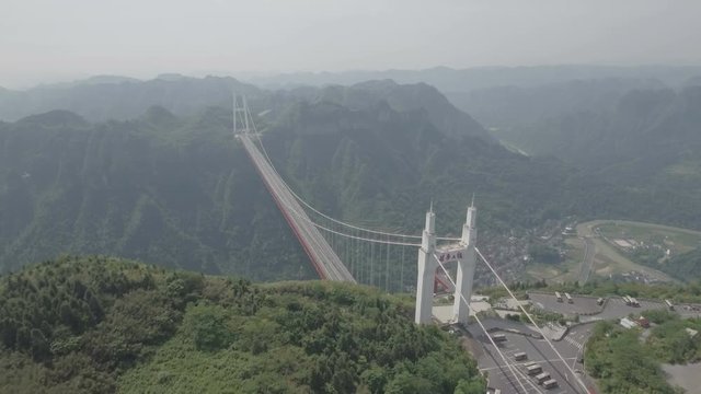 China infrastructure, drone view of massive Aizhai suspension bridge