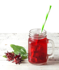 Roselle juice with fresh roselle flower