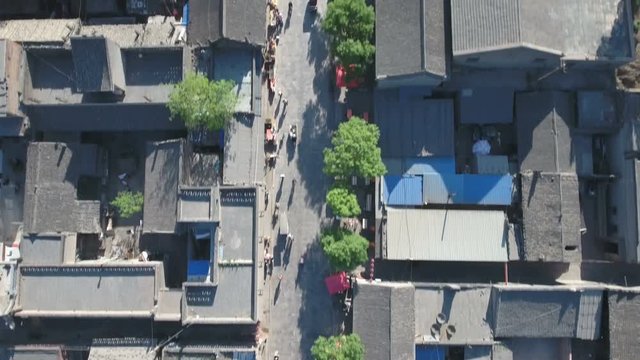Historic walled city Pingyao aerial view, traditional architecture China