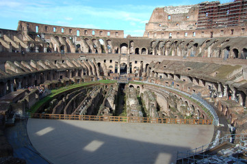 rome italy colosseum wide shot with pit below