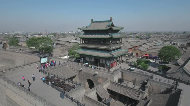 Aerial view of walled Pingyao city in China