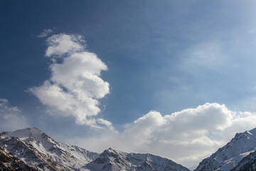 clouds over mountain peaks